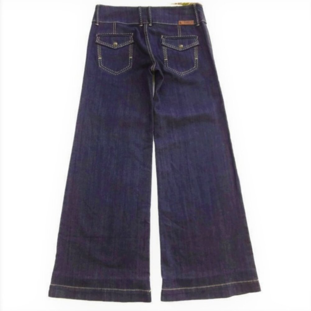 27x31 BCBGMaxAzria Jeans Dark Wash Big Stich Wide Leg Mid Rise Back Flap Pockets